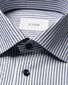 Eton Vertical Stripes Soft Cotton Tencel Cutaway Collar Overhemd Donker Blauw