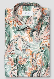 Eton Vibrant Wild Floral Fantasy Pattern Luxury Signature Twill Overhemd Groen-Multi