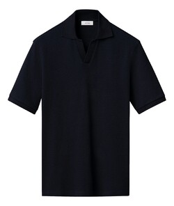 Eton Waffle Open Collar Polo Shirt Navy