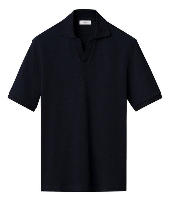 Eton Waffle Open Collar Polo Shirt Navy