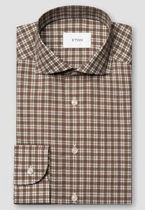 Eton Warm Brushed Signature Flanel Allover Check Overhemd Bruin