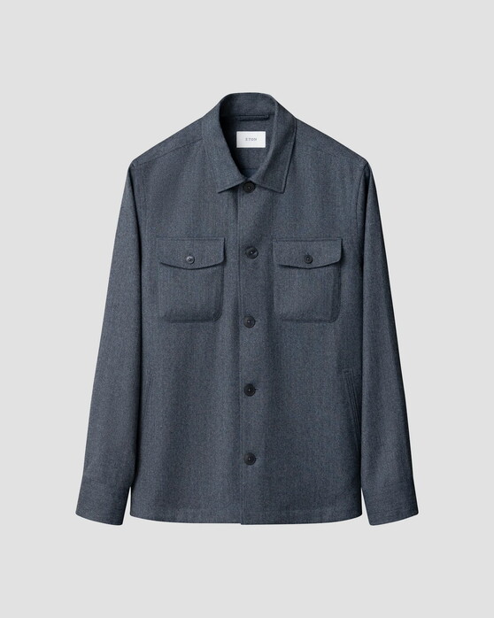 Eton Wool Flanel Shirt Jacket Overshirt Donker Blauw