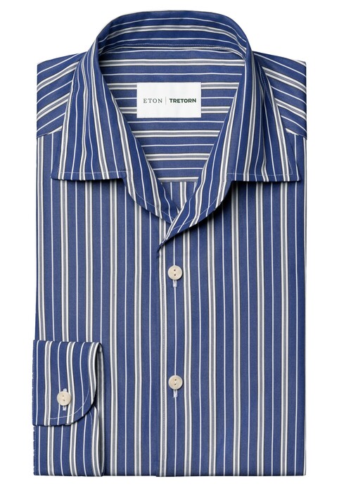 Eton x Tretorn Striped One Piece Collar Overhemd Blauw