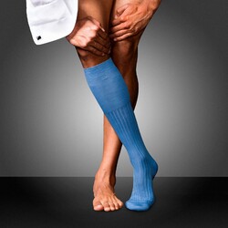 Falke No. 13 Finest Piuma Cotton Knee High Kniekousen Blauw