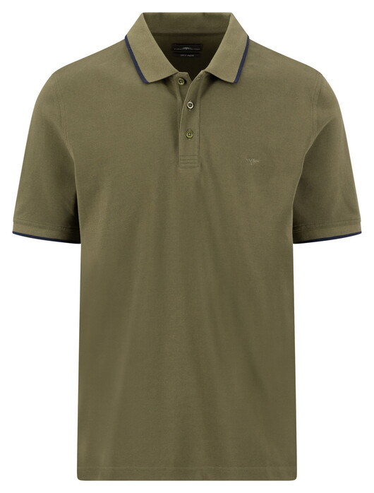 Fynch-Hatton 2-Ply Solid Piqué Tipping Details Polo Donker Khaki