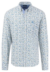 Fynch-Hatton Abstract Floral Pattern Button Down Overhemd Light Khaki