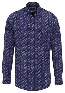 Fynch-Hatton Abstract Graphic Pattern Button-Down Overhemd Misty Blue-Brown