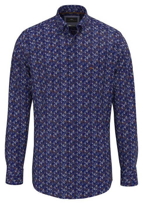 Fynch-Hatton Abstract Graphic Pattern Button-Down Overhemd Misty Blue-Brown
