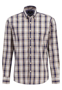 Fynch-Hatton Allover Check Button Down Overhemd Walnut Brown-Blue