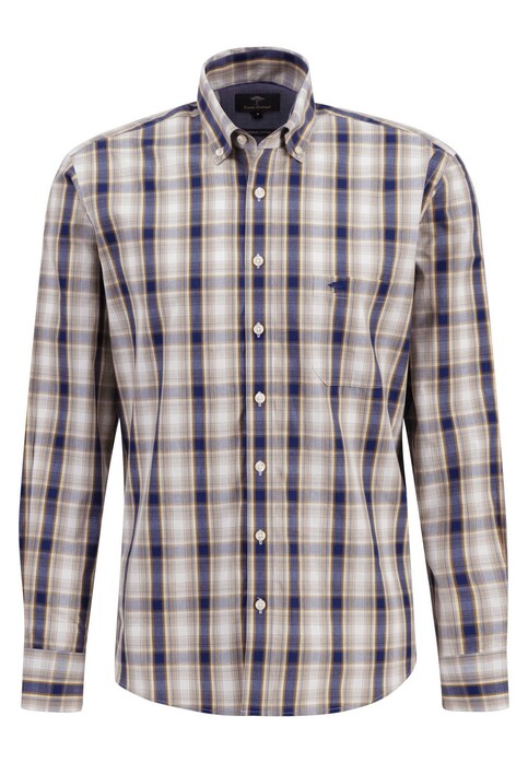 Fynch-Hatton Allover Check Button Down Overhemd Walnut Brown-Blue