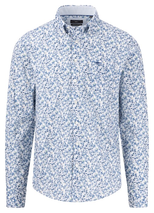 Fynch-Hatton Allover Floral Pattern Premium Cotton Overhemd Navy