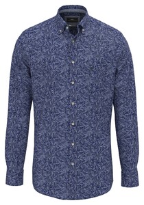 Fynch-Hatton Allover Leaf Pattern Overhemd Misty Blue