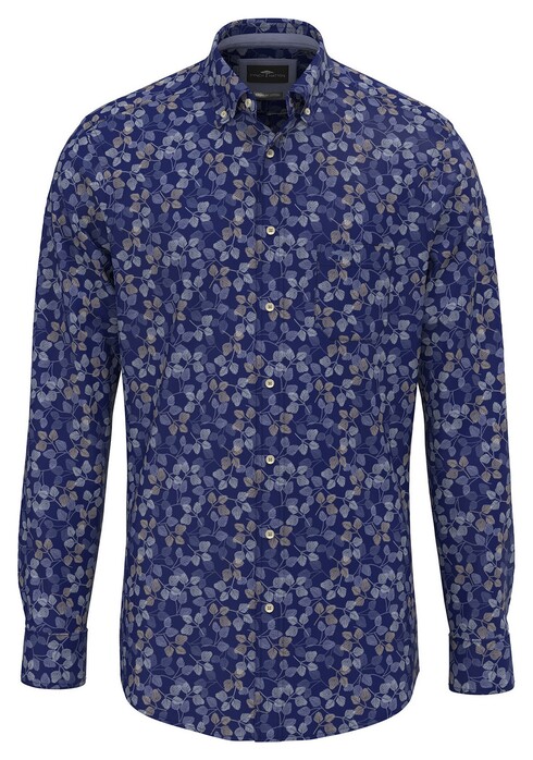 Fynch-Hatton Allover Leaf Pattern Overhemd Misty Blue