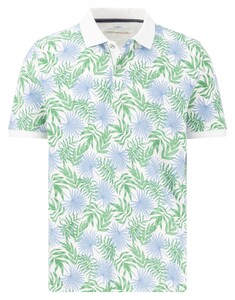 Fynch-Hatton Allover Leaves Pattern Polo Blauw-Groen