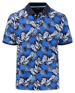 Fynch-Hatton Allover Leaves Pattern Polo Navy-Blauw