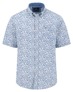 Fynch-Hatton Allover Leaves Pattern Short Sleeve Overhemd Summer Breeze