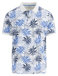 Fynch-Hatton Allover Leaves Pattern Slub Cotton Polo New Offwhite-Blue