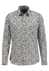 Fynch-Hatton Allover Leaves Patternn Kent Collar Overhemd Deep Forest