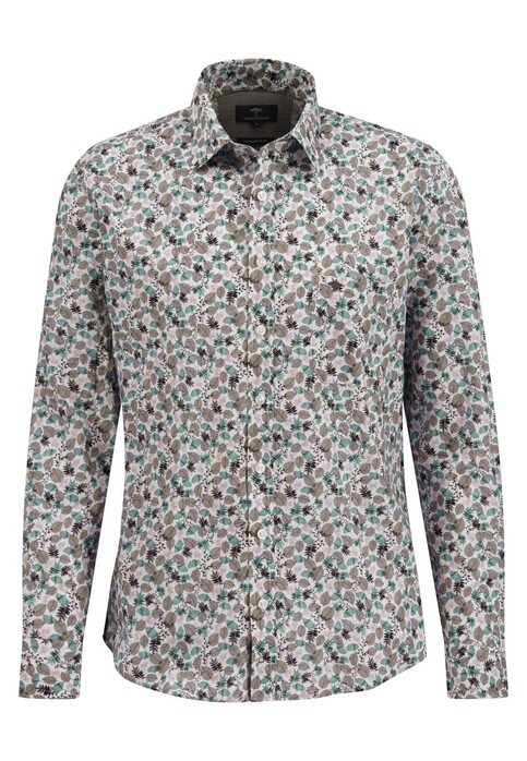 Fynch-Hatton Allover Leaves Patternn Kent Collar Overhemd Deep Forest