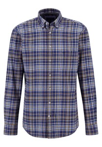 Fynch-Hatton Allover Mini Flanel Checks Button Down Overhemd Camel-Blue