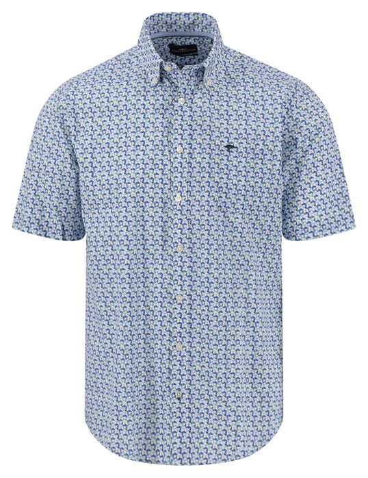 Fynch-Hatton Allover Retro Half Circles Triangles Button-Down Short Sleeve Overhemd Pine Green