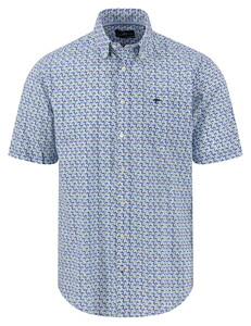 Fynch-Hatton Allover Retro Half Circles Triangles Button-Down Short Sleeve Shirt Pine Green