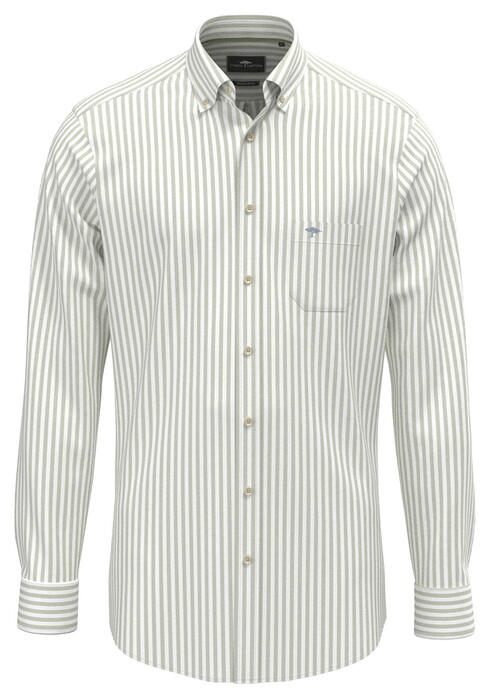 Fynch-Hatton Allover Stripe Washed Oxford Button-Down Overhemd Avocado