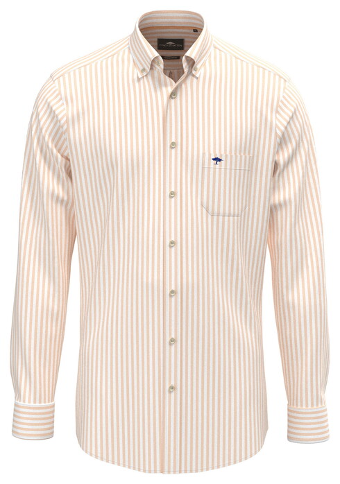 Fynch-Hatton Allover Stripe Washed Oxford Button-Down Shirt Tangerine