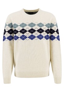 Fynch-Hatton Argyle Check Pattern Merino Cashmere O-Neck Pullover Off White