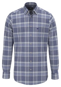 Fynch-Hatton Big Multi Check Kent Collar Overhemd Misty Blue