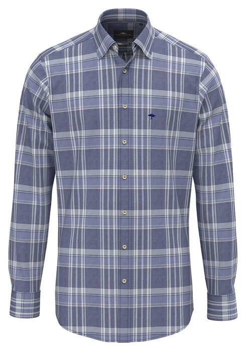 Fynch-Hatton Big Multi Check Kent Collar Overhemd Misty Blue