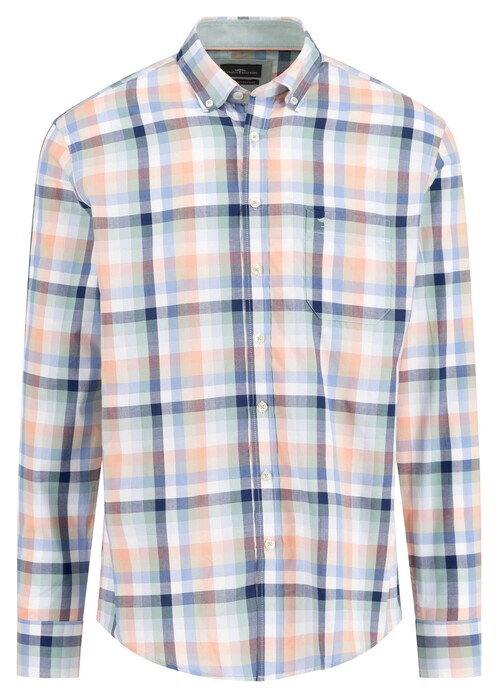 Fynch-Hatton Bold Colorful Combi Check Overhemd Peach-Blue-Green