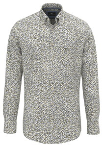Fynch-Hatton Bold Mini Flower Pattern Button-Down Overhemd Donker Khaki