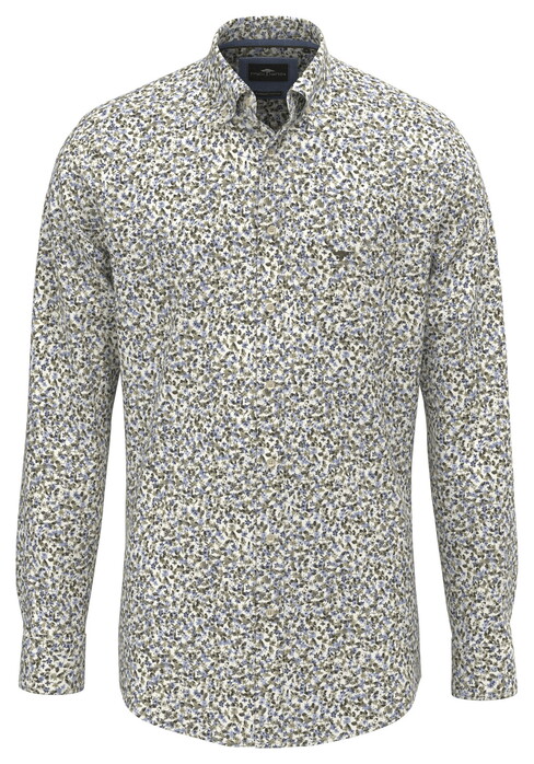 Fynch-Hatton Bold Mini Flower Pattern Button-Down Overhemd Donker Khaki