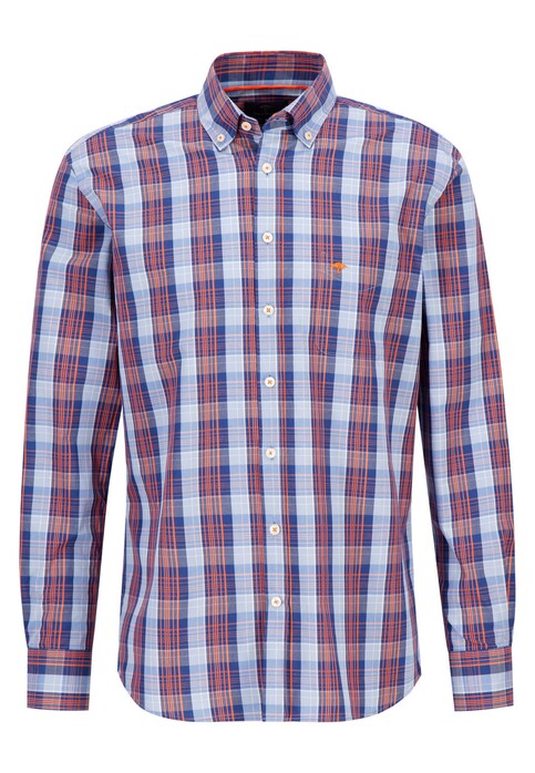 Fynch-Hatton Bold Multi Check Button Down Overhemd Tangerine-Blue