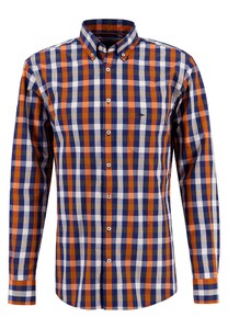 Fynch-Hatton Bold Multi Combi Check Button Down Shirt Burnt Orange-Multi