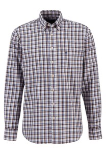 Fynch-Hatton Button Down Allover Checks Overhemd Walnut Brown-Blue