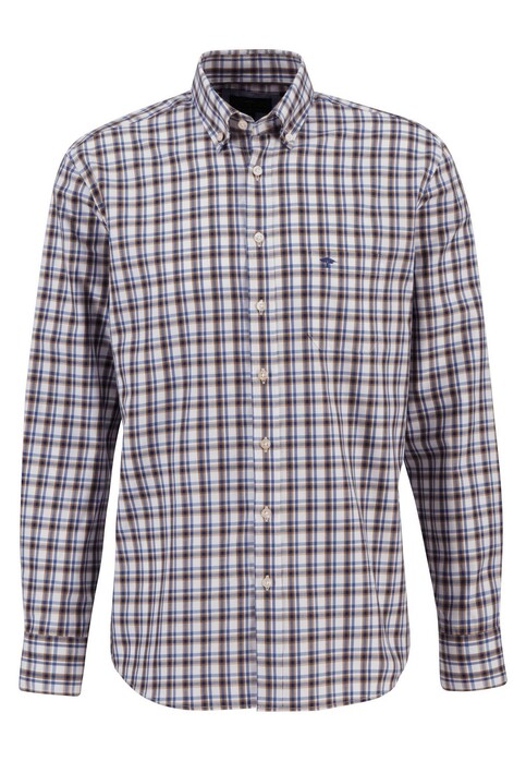 Fynch-Hatton Button Down Allover Checks Overhemd Walnut Brown-Blue