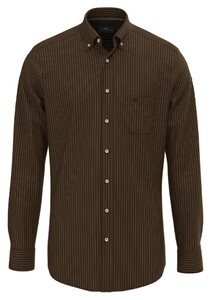 Fynch-Hatton Button Down Fine Flannel Stripe Shirt Dark Chocolate