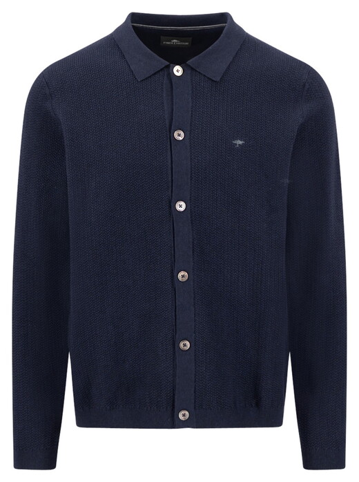 Fynch-Hatton Buttoned Cardigan Allover Structure Vest Navy