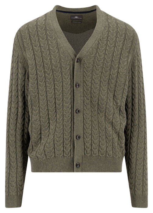 Fynch-Hatton Buttoned Cardigan Soft Cable Knit Dark Khaki