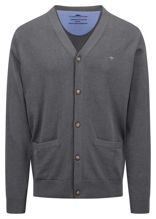 Fynch-Hatton Buttoned Cardigan Superfine Cotton Vest Steel