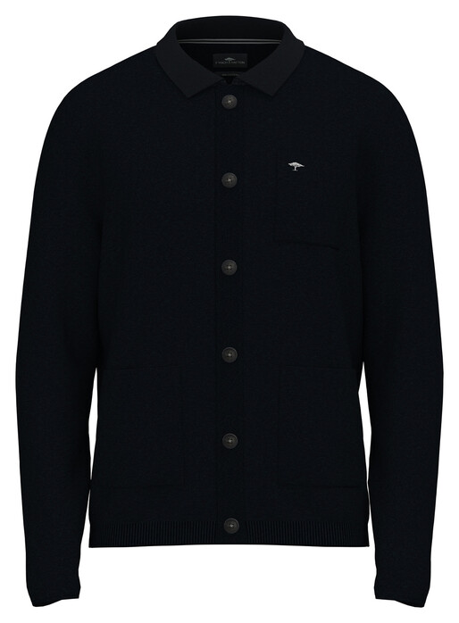 Fynch-Hatton Buttoned Cotton Structure Vest Navy