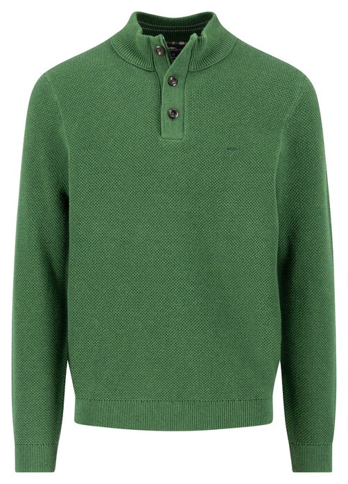 Fynch-Hatton Buttoned Troyer Soft Cotton Wool Trui Dark Leaf