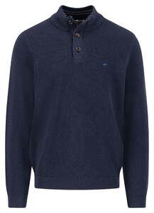 Fynch-Hatton Buttoned Troyer Soft Cotton Wool Trui Navy