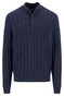 Fynch-Hatton Buttoned Troyer Soft Knit Cable Cotton Wool Blend Pullover Navy