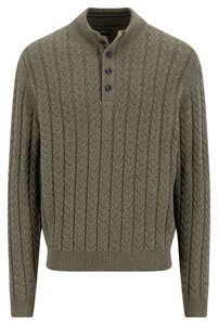 Fynch-Hatton Buttoned Troyer Soft Knit Cable Cotton Wool Blend Trui Donker Khaki