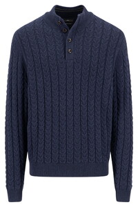 Fynch-Hatton Buttoned Troyer Soft Knit Cable Cotton Wool Blend Trui Navy