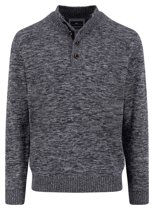 Fynch-Hatton Buttoned Troyer Twisted Mouliné Trui Charcoal