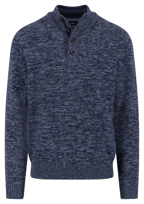 Fynch-Hatton Buttoned Troyer Twisted Mouliné Trui Navy